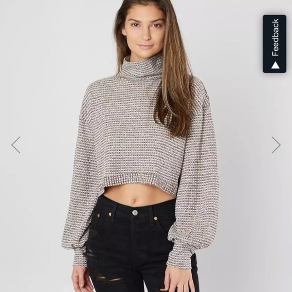 Free People BK Wine Red and White Turtleneck Waffle Knit Top Women’s Size XS